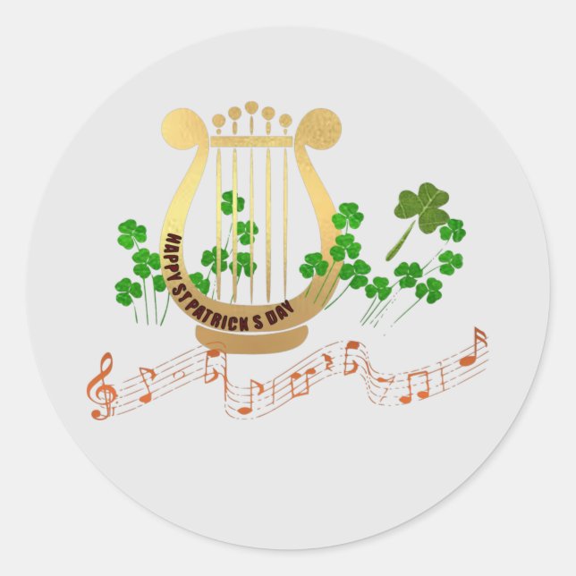 Rond Sticker de la Harpe d'or, St. Patricks Day (Devant)
