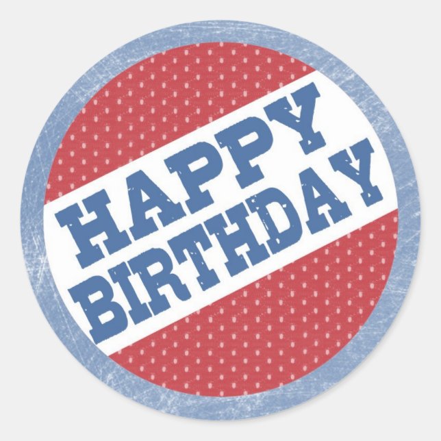 Rond Sticker de la partie de hockey - Joyeux anniversai (Devant)