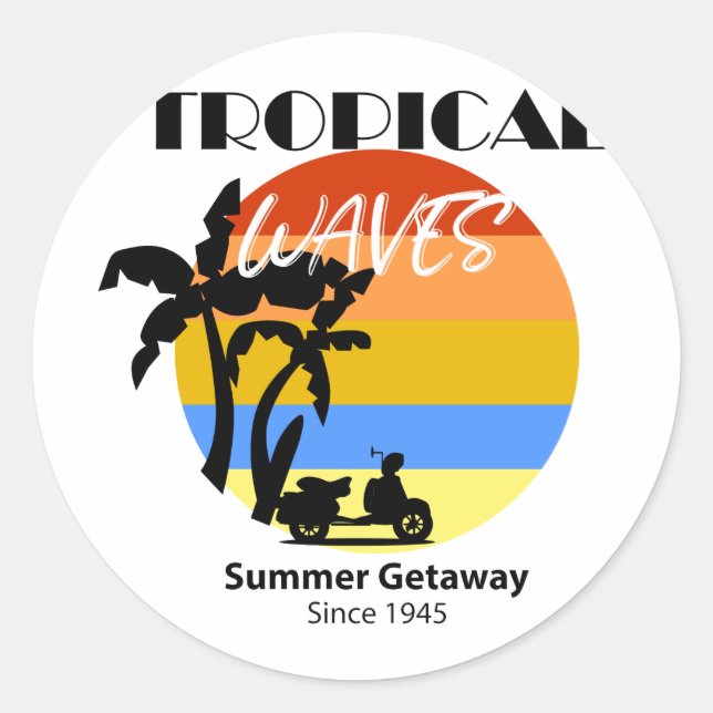 Rond Sticker de la plage d'été des vagues tropicales (Devant)