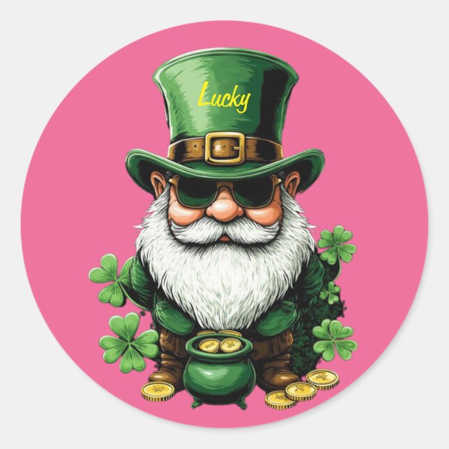 Rond Sticker de la Saint Patrick avec Leprechaun (Devant)