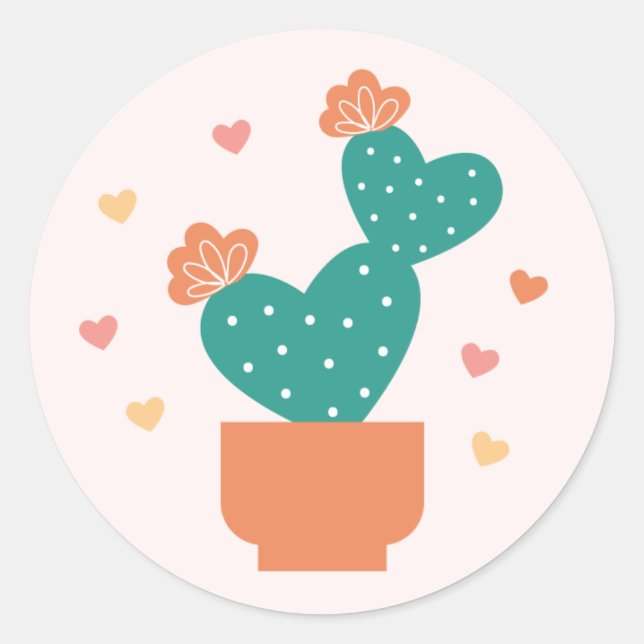 Rond Sticker de la Saint Valentin Cactus mignonne (Devant)