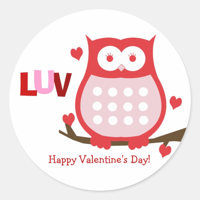 Rond Sticker de la Saint Valentin Chouette rouge Bonbon (Devant)