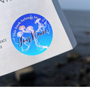 Rond Sticker de livre personnalisable Monterey Jellyfis