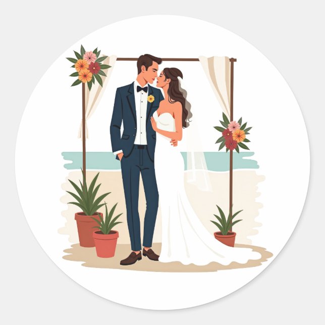 Rond Sticker de mariage de plage (Devant)