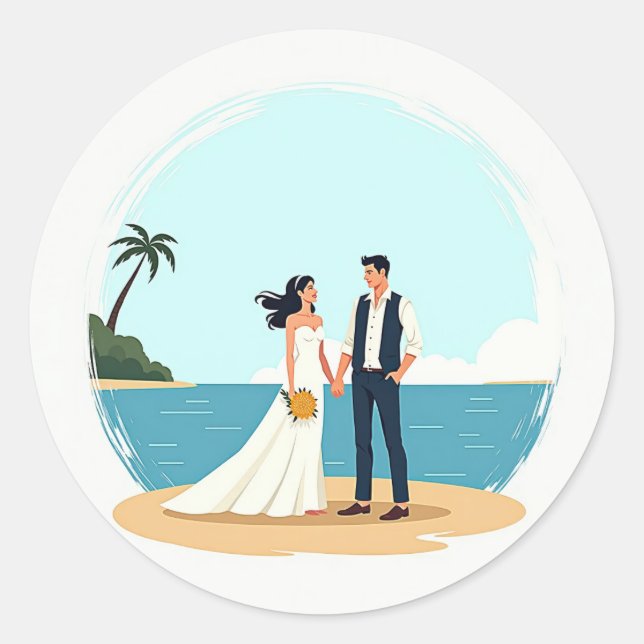 Rond Sticker de mariage de plage (Devant)