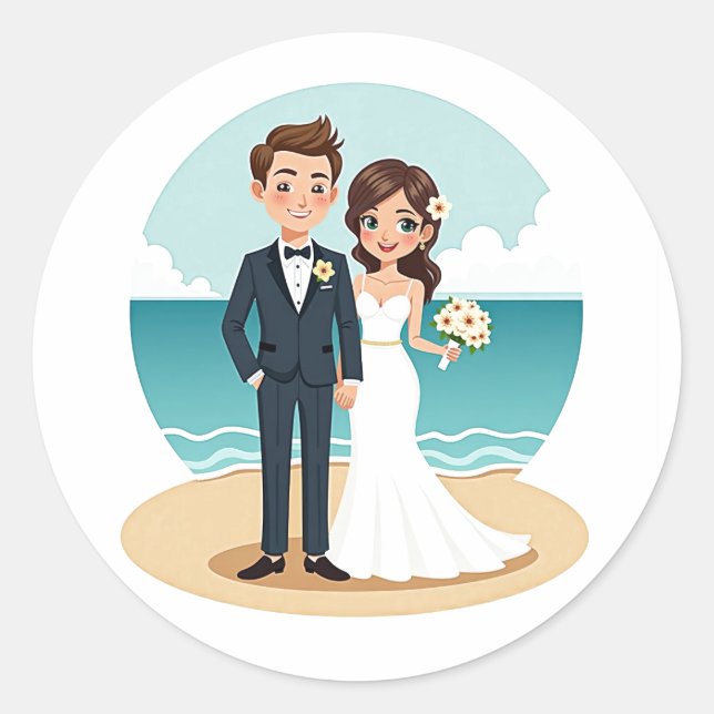 Rond Sticker de mariage de plage (Devant)