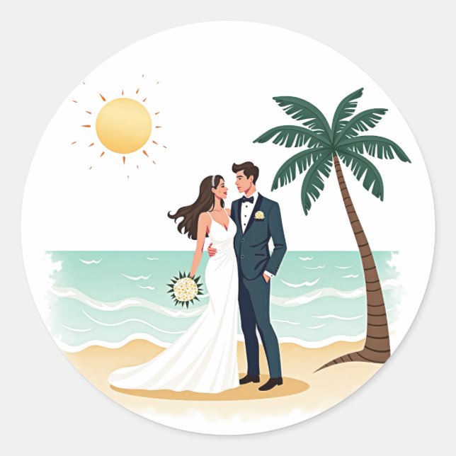 Rond Sticker de mariage de plage (Devant)
