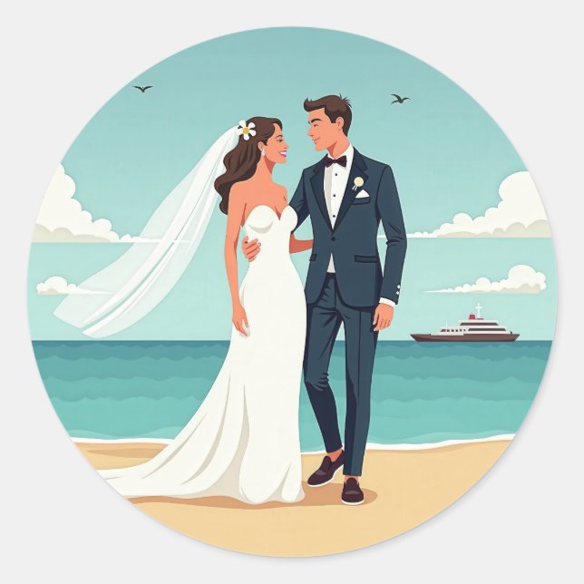 Rond Sticker de mariage de plage parfait (Devant)