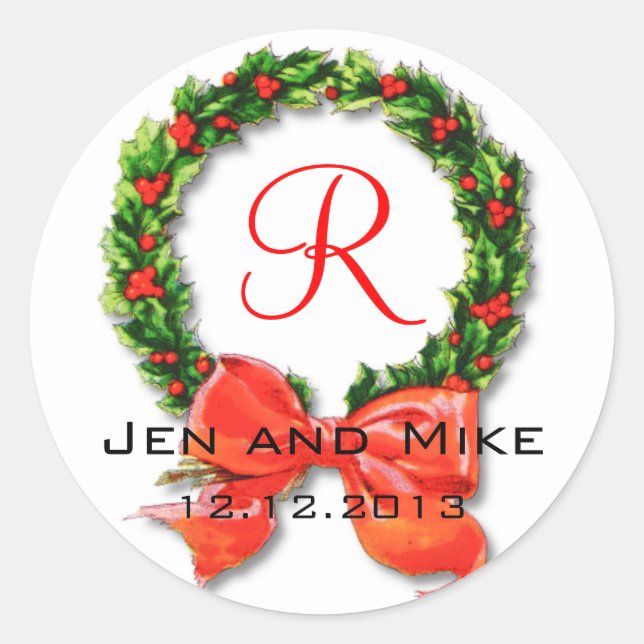 Rond Sticker de mariage d'hiver Monogramme R Bow (Devant)