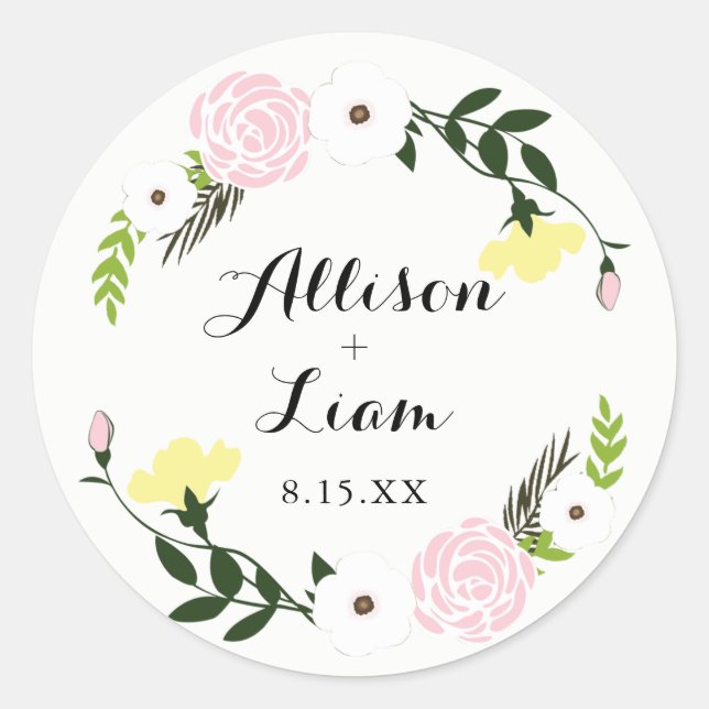 Rond Sticker de mariage du jardin floral (Devant)