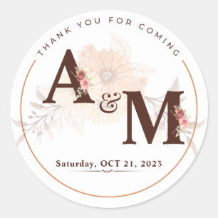 Rond Sticker de mariage élégant en or monogramme