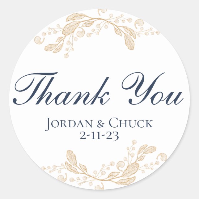 Rond Sticker De Mariage Favoris De Feuille D'Or (Devant)