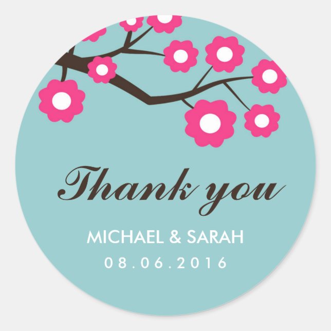Rond Sticker de mariage floral bleu et rose Favor (Devant)