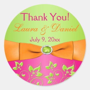 Rond Sticker de mariage floral rose Orange Lime Faveur