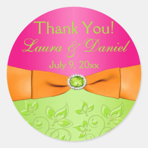 Rond Sticker de mariage floral rose Orange Lime Faveur