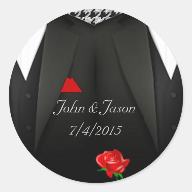 Rond Sticker de mariage gay dans Tuxedo (Devant)