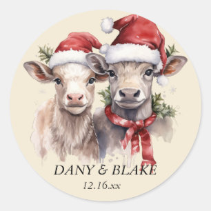 Rond Sticker de mariage hivernal de Noël Vaches Père No
