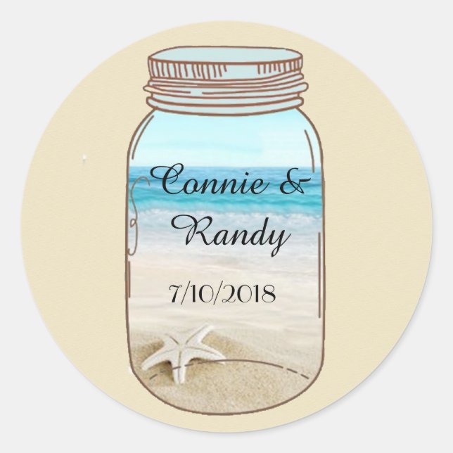 Rond Sticker de mariage Mason Jar Beach (Devant)