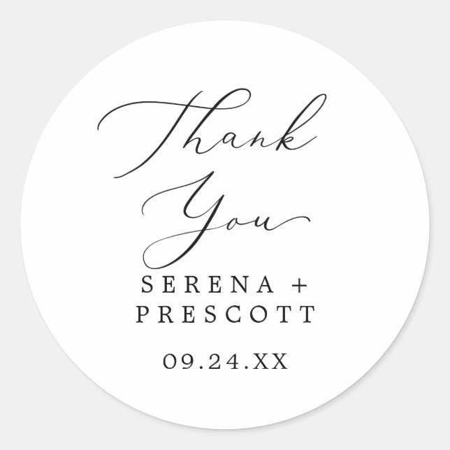Rond Sticker de mariage Merci noir délicat (Devant)