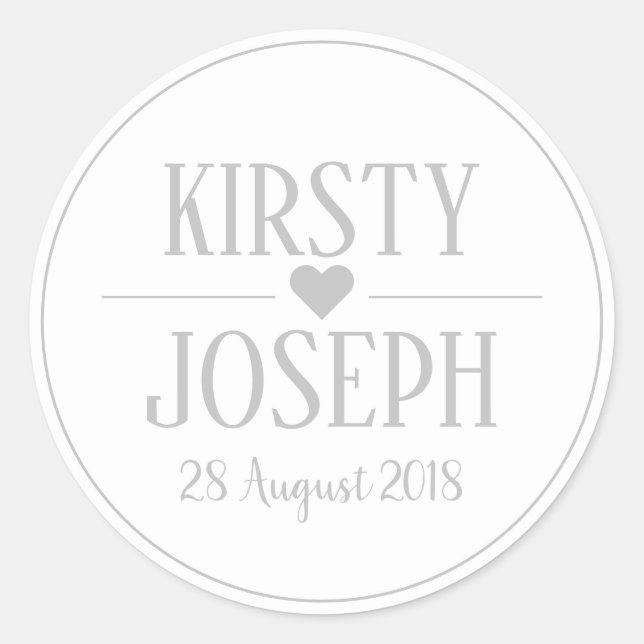 Rond Sticker de mariage moderne Boho Feather Grey Sprin (Devant)