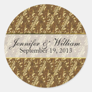 Rond Sticker de mariage personnalisé Fleur Di Lys en or