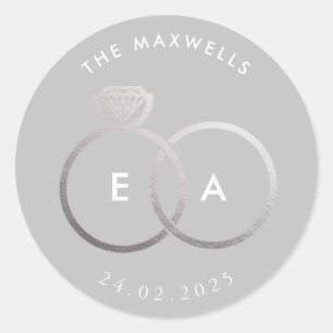 Rond Sticker de mariage personnalisé Gris Moderne Argen