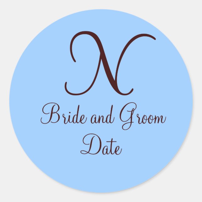 Rond Sticker de mariage pour le Monogramme bleu et Brow (Devant)