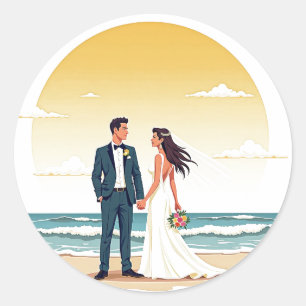 Rond Sticker de mariage Sunset Beach
