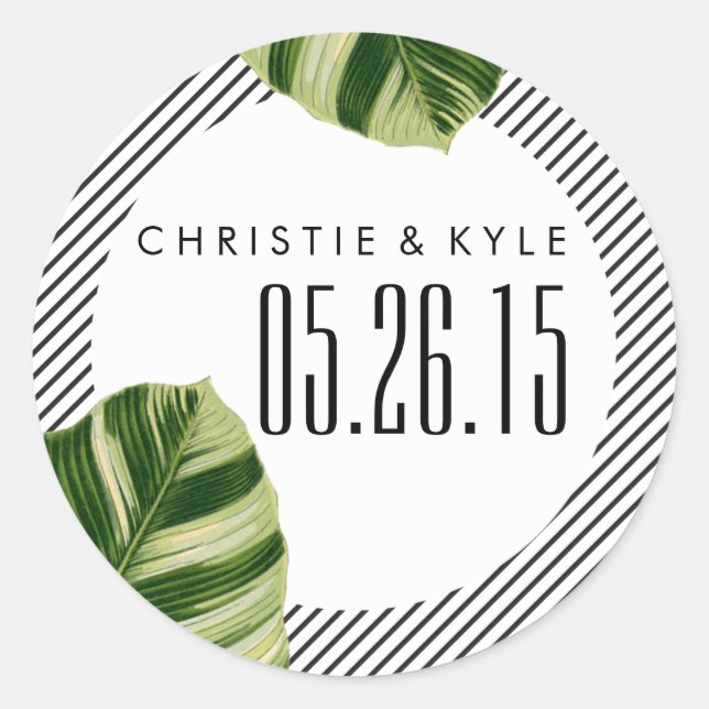 Rond Sticker de mariage tropical Palm Tree Beach (Devant)