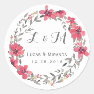Rond Sticker de mariage vintage rose floral
