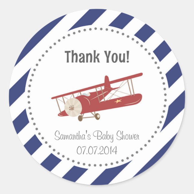 Rond Sticker de Merci de Baby shower d'avion (Devant)