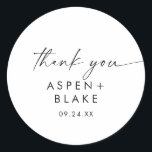 Rond Sticker de Merci de mariage moderne Script Favoris<br><div class="desc">Ces autocollants de service de mariage modernes vous remercient sont parfaits pour une réception de mariage minimaliste. Le design simple en noir et blanc présente une typographie industrielle unique avec style boho moderne. Personnalisable dans n'importe quelle couleur. Gardez le design minimal et élégant, en l'état, ou personnalisez-le en ajoutant vos...</div>