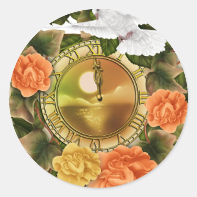 Rond Sticker de montre de floral et de colombe (Devant)