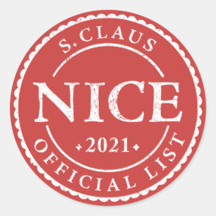 Rond Sticker de Noël 2021 Père Noël Liste de Nice