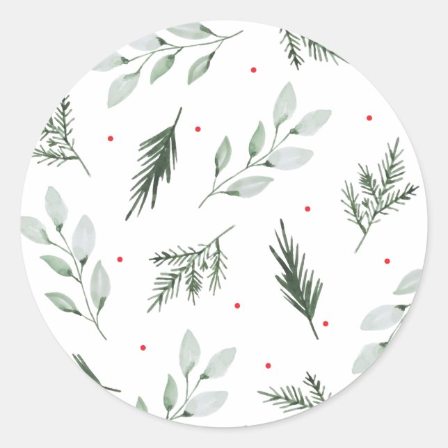 Rond Sticker de Noël à l'aquarelle de la menthe (Devant)
