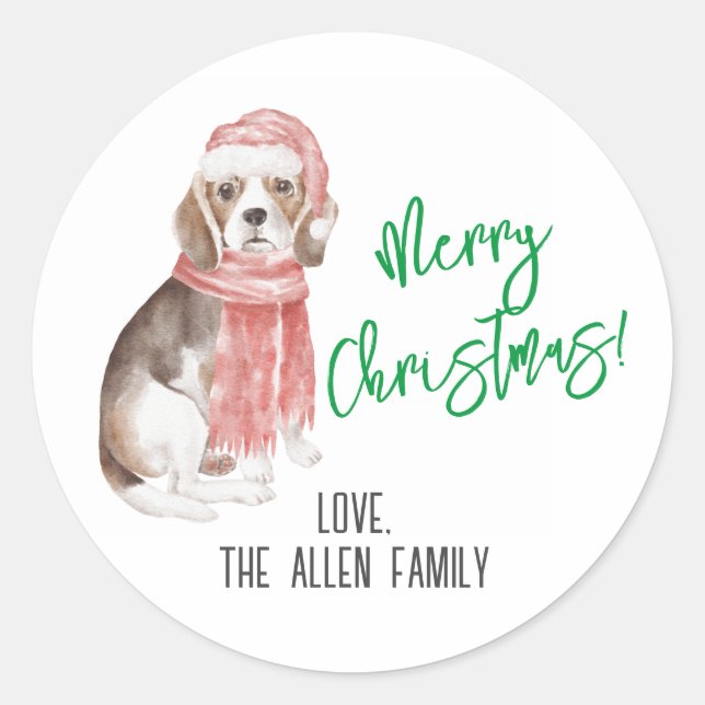 Rond Sticker de Noël beagle (Devant)