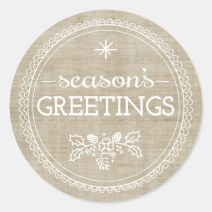 Rond Sticker de Noël Burlap Bonnes Fêtes modernes