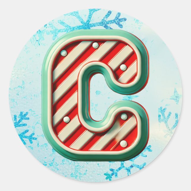 Rond Sticker de Noël "C" sucre de canne, Festive Stripe (Devant)
