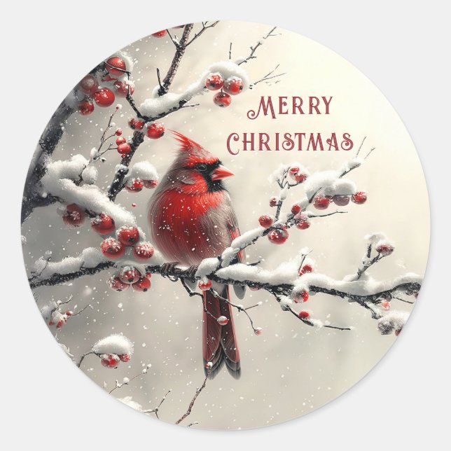 Rond Sticker de Noël Cardinal Rouge (Devant)