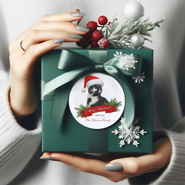 Rond Sticker de Noël Casquette de chat sarcastique amus (Créateur téléchargé)