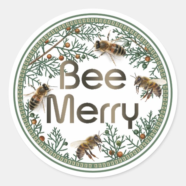 Rond Sticker de Noël d'abeille Joyeuse abeille (Devant)