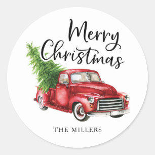 Rond Sticker de Noël de Camion Rouge