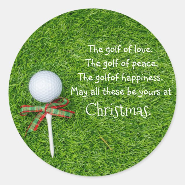 Rond sticker de Noël de golf avec balle de golf et tee (Devant)