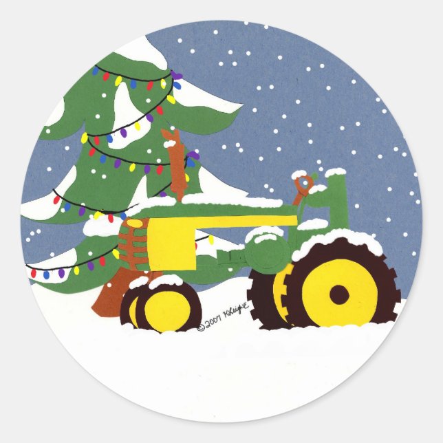 Rond Sticker de Noël de l'enveloppe du tracteur (Devant)