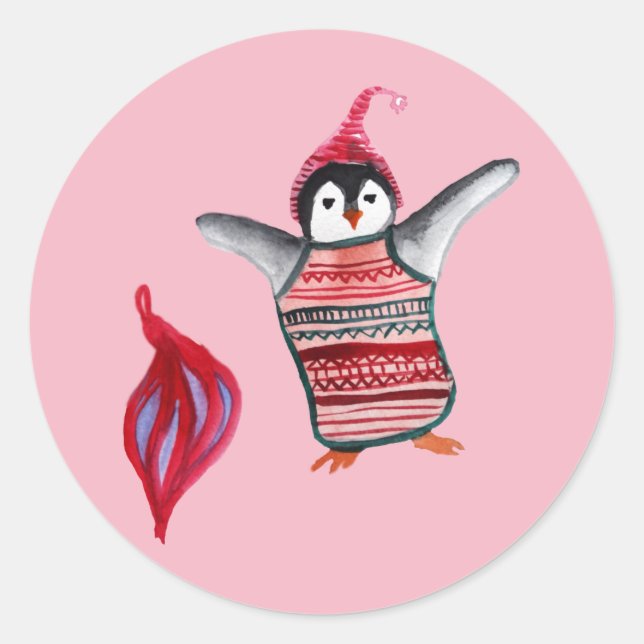 Rond Sticker de Noël de pingouin (Devant)