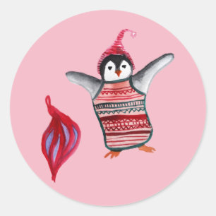 Rond Sticker de Noël de pingouin