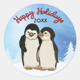 Rond Sticker de Noël de pingouin