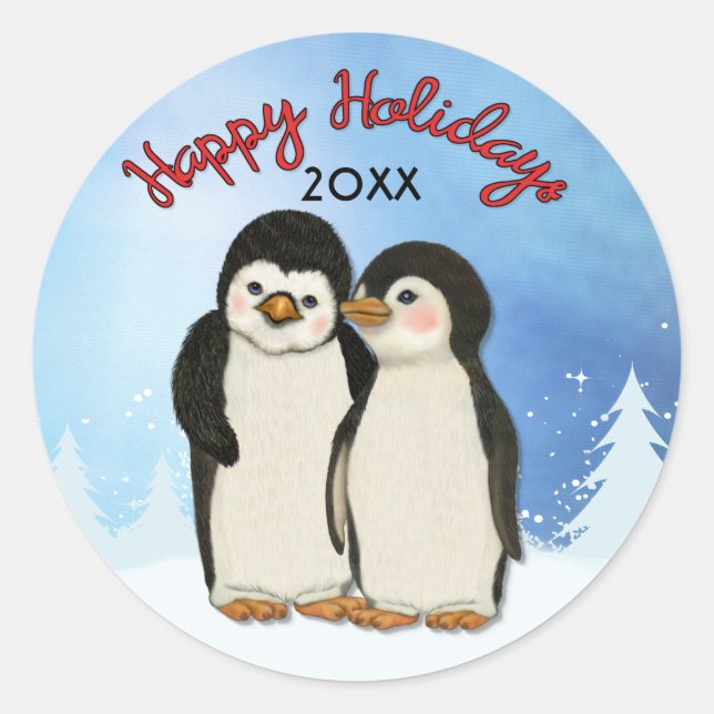 Rond Sticker de Noël de pingouin (Devant)