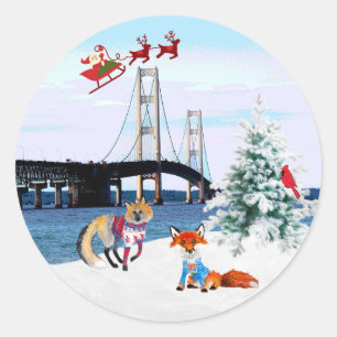 Rond Sticker de Noël du pont Mackinac
