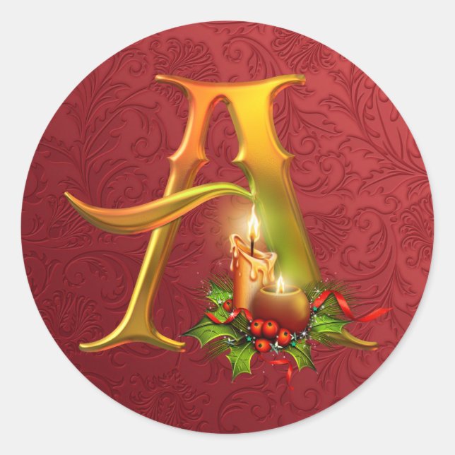 Rond Sticker de Noël Elegant Gold et Red Monogram (Devant)
